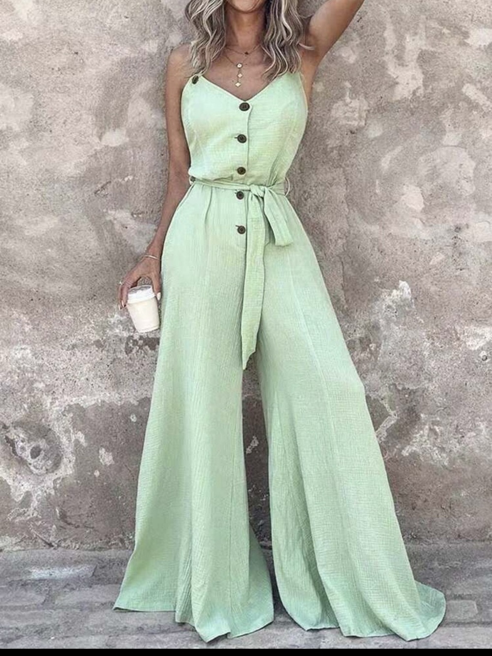 Wide Leg Jumpsuit Size Small Button Front Tie Waist Summer Romper